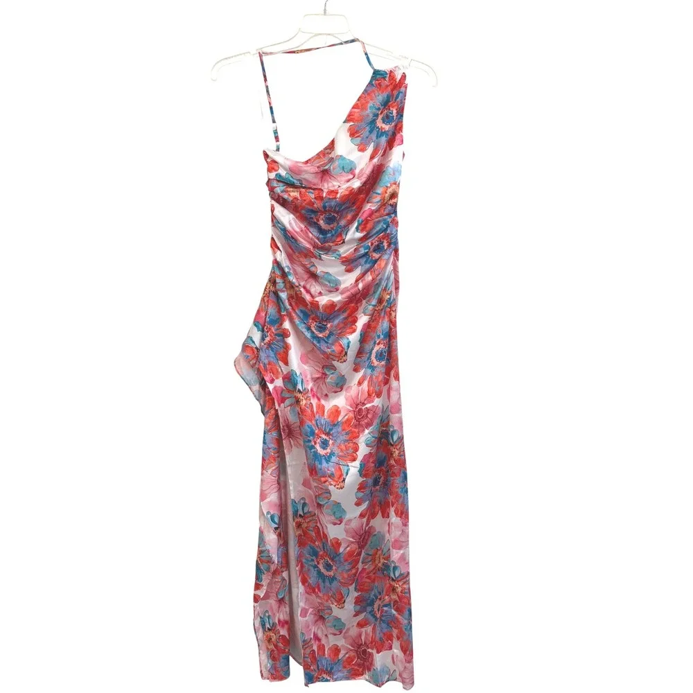 Hello Molly Elianna One Shoulder Satin Maxi Dress Floral 1 Shoulder Ruched S NWT - Picture 11 of 11